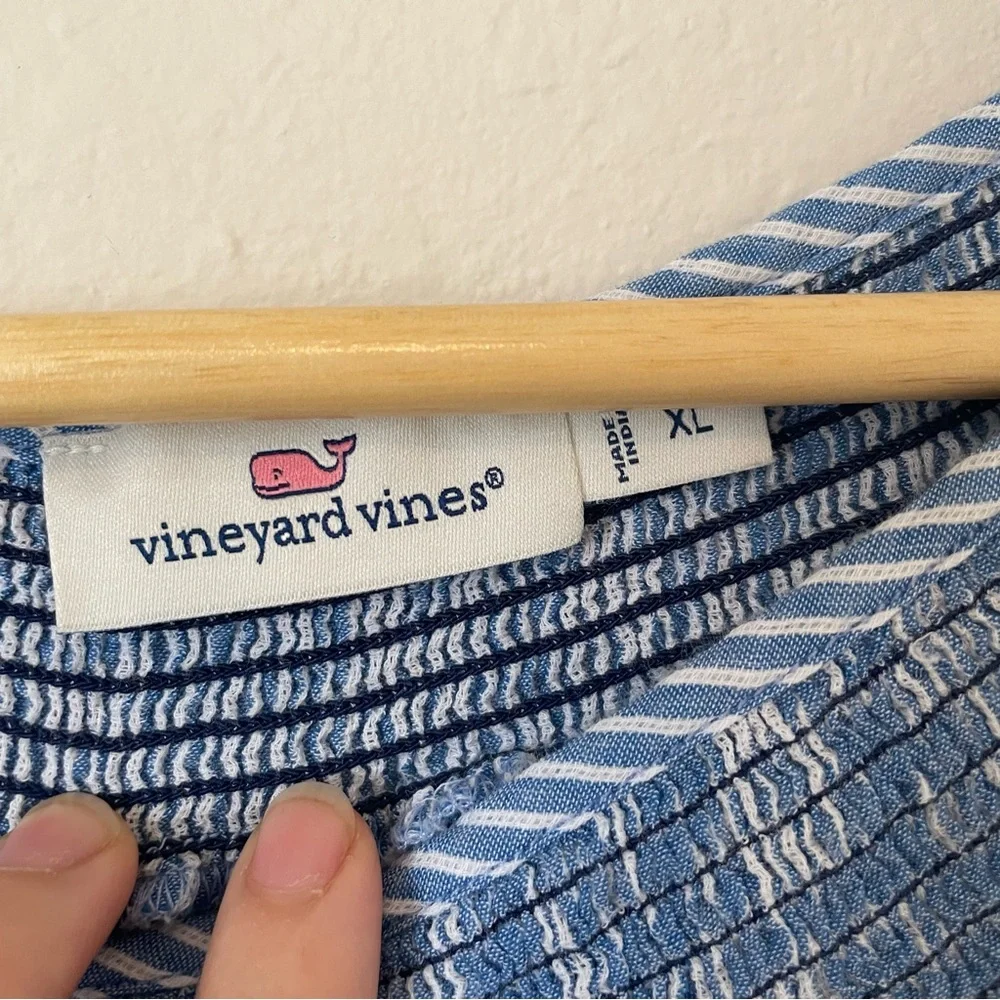 Vineyard Vines Blue Striped Embroidered Tassel Sleeve Top Size XL - Picture 2 of 4